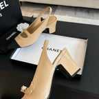 CHANEL Double C WOMEN'S Slingback SPIRIT TOE Tan brown Lambskin
