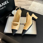 CHANEL Double C WOMEN'S Slingback SPIRIT TOE Tan brown Lambskin