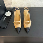 CHANEL Double C WOMEN'S Slingback SPIRIT TOE Tan brown Lambskin