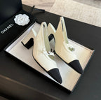 CHANEL Double C WOMEN'S Slingback SPIRIT TOE White Lambskin