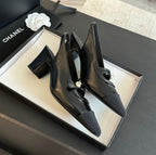 CHANEL Double C WOMEN'S Slingback SPIRIT TOE Black Lambskin