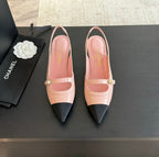 CHANEL Double C WOMEN'S Slingback SPIRIT TOE Light Pink Lambskin