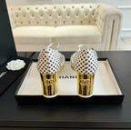 CHANEL Platform Peep-Toe Sandals White/Black Caro Lambskin