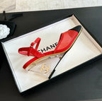 CHANEL Waterproof Platform High Heels Transparent Heel Mesh Candy Red Black