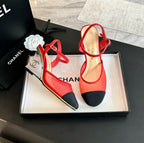 CHANEL Waterproof Platform High Heels Transparent Heel Mesh Candy Red Black