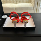CHANEL Waterproof Platform High Heels Transparent Heel Mesh Candy Red Black