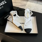 CHANEL Waterproof Platform High Heels Transparent Heel Mesh White