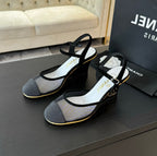 CHANEL Waterproof Platform High Heels Transparent Heel Mesh  Black