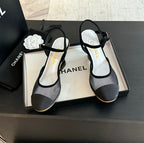 CHANEL Waterproof Platform High Heels Transparent Heel Mesh  Black