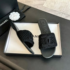 CHANEL Slippers Black Lambskin