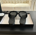 CHANEL Slippers Black Lambskin