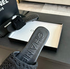 CHANEL Slippers Black Lambskin