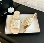 CHANEL Slippers Beige Cream Lambskin