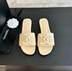 CHANEL Slippers Beige Cream Lambskin
