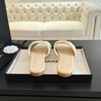 CHANEL Slippers Beige Cream Lambskin