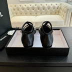 CHANEL MARY JANES SHOES BLACK GOATSKIN WITH FAUX PEARL