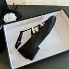 CHANEL MARY JANES SHOES BLACK GOATSKIN WITH FAUX PEARL