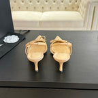 CHANEL MESH LOGO SLINGBACKS IN BEIGE LAMBSKIN