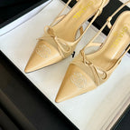 CHANEL MESH LOGO SLINGBACKS IN BEIGE LAMBSKIN