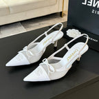 CHANEL MESH LOGO SLINGBACKS IN WHITE LAMBSKIN
