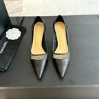 CHANEL MESH LOGO HEELS IN BLACK LAMBSKIN