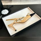 CHANEL SLINGBACK WITH BOW IN BEIGE CREAM MIX BLACK LAMBSKIN