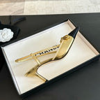 CHANEL SLINGBACK WITH BOW IN GOLDEN MIX BLACK LAMBSKIN