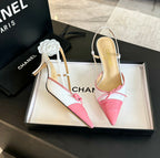 CHANEL SLINGBACK WITH BOW IN LIGHT PINK MIX WHITE LAMBSKIN