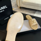 CHANEL SLIPPERS BEIGE CREAM QUILTED LAMBSKIN