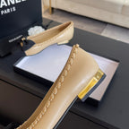 CHANEL BALLET FLAT BEIGE CREAM CALFSKIN AND FABRIC