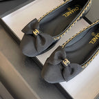 CHANEL BALLET FLAT BLACK CALFSKIN AND FABRIC