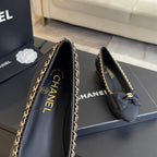 CHANEL BALLET FLAT BLACK CALFSKIN AND FABRIC