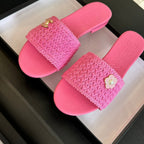 CHANEL BRIGHT PINK WOVEN FLAT SLIPPERS