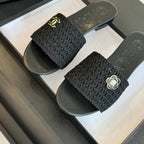 CHANEL BLACK WOVEN FLAT SLIPPERS