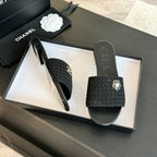 CHANEL BLACK WOVEN FLAT SLIPPERS