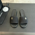 CHANEL BLACK WOVEN FLAT SLIPPERS