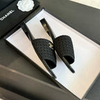 CHANEL BLACK WOVEN FLAT SLIPPERS