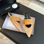 CHANEL MULE IN SEPIA BEIGE SMOOTH FLEECE WITH GOLD HARDWARE