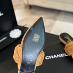 CHANEL MULE IN SEPIA BEIGE SMOOTH FLEECE WITH GOLD HARDWARE
