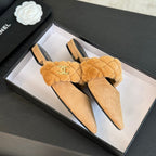 CHANEL MULE IN SEPIA BEIGE SMOOTH FLEECE WITH GOLD HARDWARE
