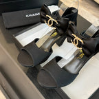 CHANEL HIGH SANDAL OPEN TOE IN BLACK SATIN
