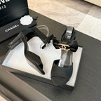 CHANEL HIGH SANDAL OPEN TOE IN BLACK SATIN