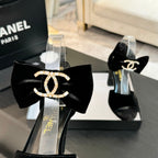 CHANEL HIGH SANDAL OPEN TOE IN BLACK VELVET