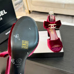 CHANEL HIGH SANDAL OPEN TOE IN MAROON RED VELVET