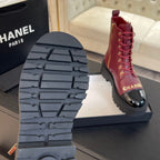 CHANEL ANKLE BOOTS IN BLACK MIX GARNET RED LAMBSKIN