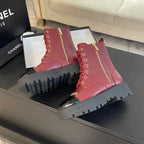 CHANEL ANKLE BOOTS IN BLACK MIX GARNET RED LAMBSKIN