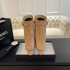 CHANEL SHORT BOOTS 6.5 CM IN CIDER BROWN SUEDE AND BLACK CALFSKIN