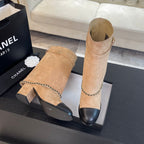CHANEL SHORT BOOTS 6.5 CM IN CIDER BROWN SUEDE AND BLACK CALFSKIN