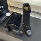 CHANEL SHORT BOOTS 6.5 CM IN BLACK SUEDE AND CALFSKIN