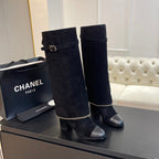 CHANEL HIGH BOOTS 6.5 CM IN BLACK SUEDE AND CALFSKIN
